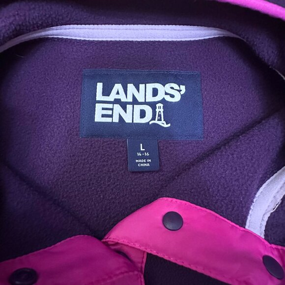 Lands End Women's Fleece Pullover Purple Pink Ivory Cream Fair Isle Size L - Picture 2 of 7
